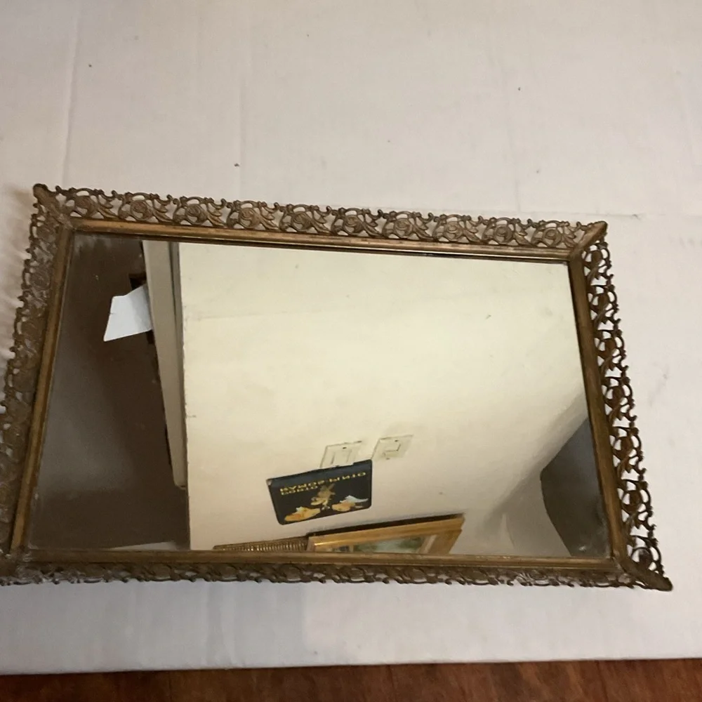 Vintage Ornate Gold Vanity tray or wall mirror